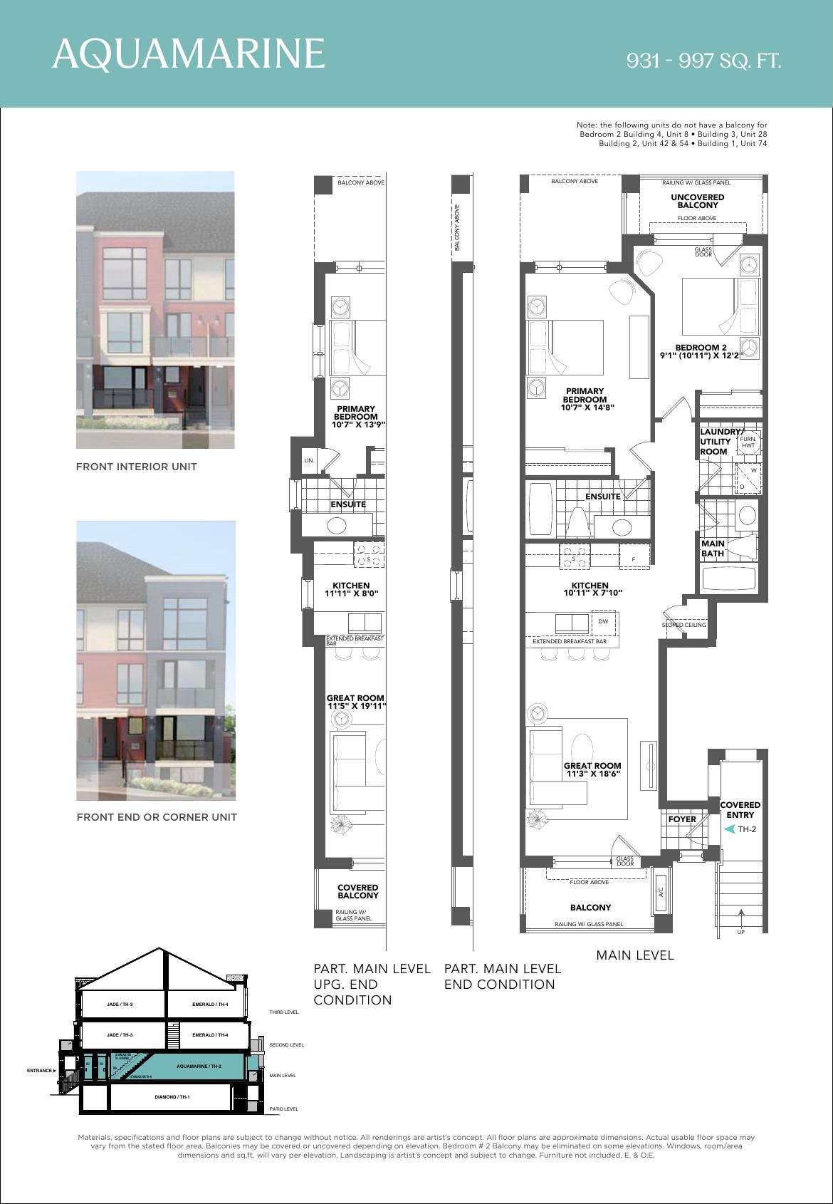 Aquamarine floor plan and elevation